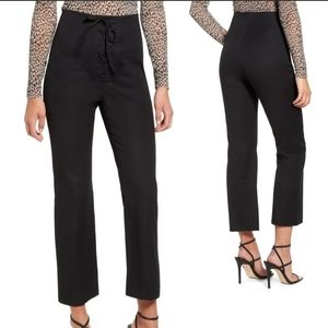 Leith Black Cotton Blend Lace Up High Rise Crop Kick Flare Casual Pants Womens M